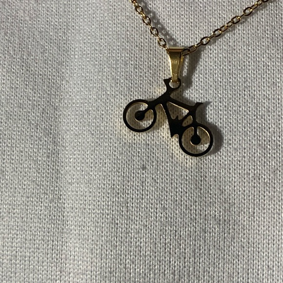 Gold bicycle necklace with earrings, stainless steel gold - Picture 2 of 3